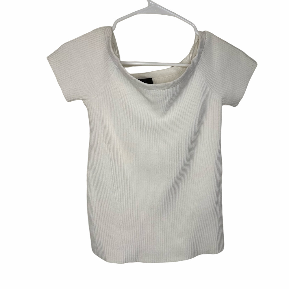 NWT Intermix White Flynn Short Sleeve Off Shoulder Blouse Size Medium